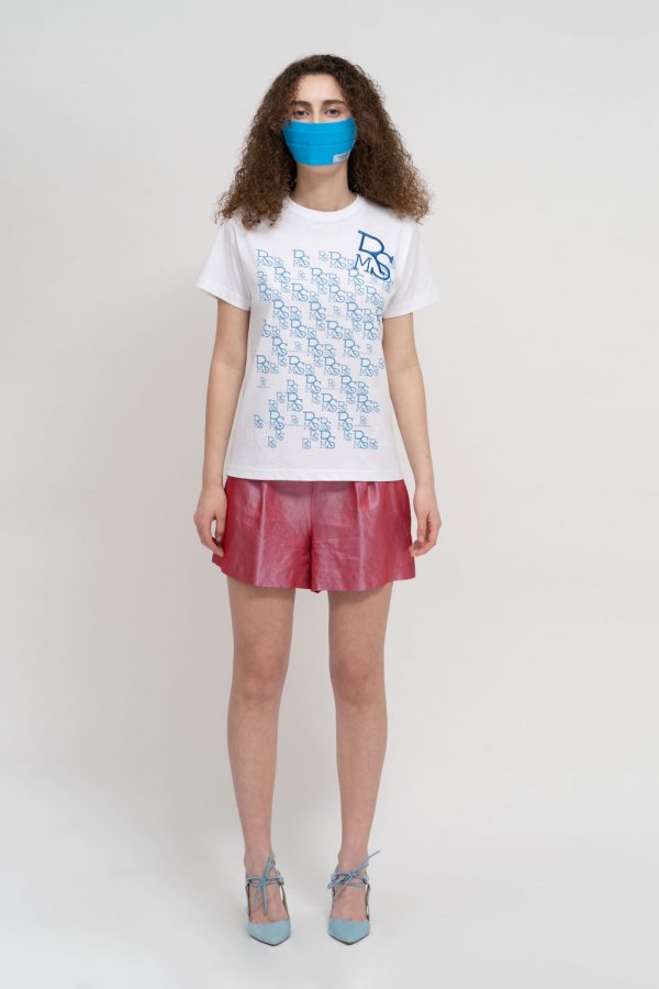 Camiseta RMS mujer blanca con letras celestes