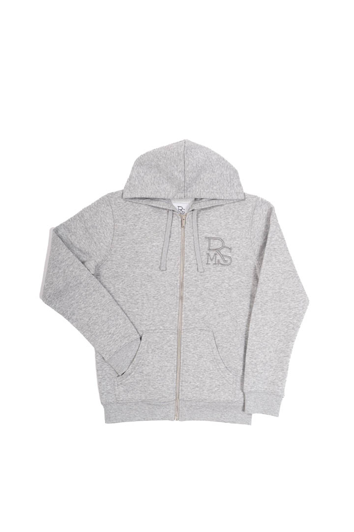 Sudadera gris con capucha y cremallera